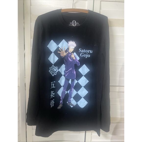 Gojo Satoru Jujutsu Kaisen Black Cotton T-Shirt Unisex Long Sleeves Sz Large - Picture 1 of 7